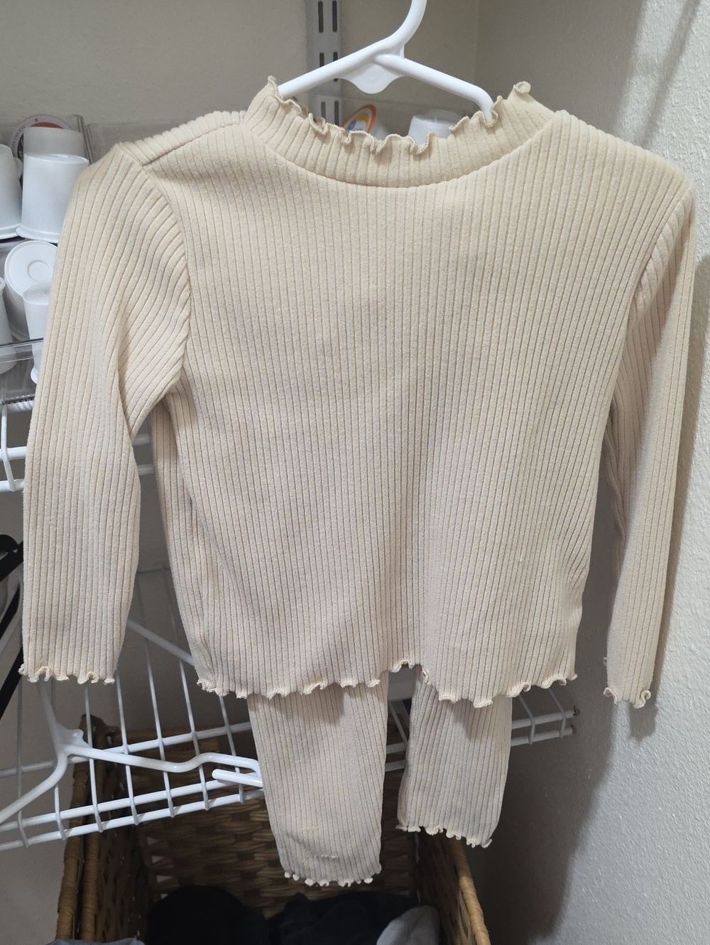 Old Navy baby girls' Cream Ribbed Long-Sleeve Top - Soft Ruffle Neck